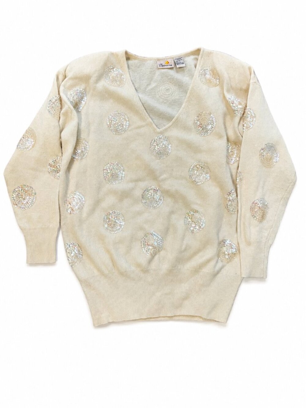 Vintage Liz Claiborne Ivory Lambswool Angora Sweater Size Medium